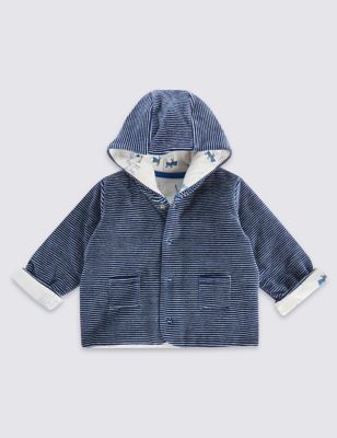 Cotton Rich Hooded Velour Striped Jacket